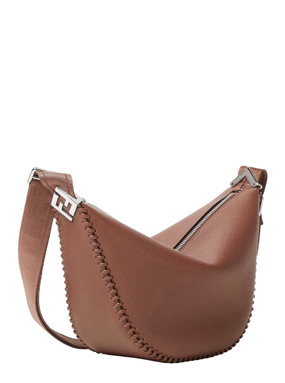 Fendi Men 'Melon Small' Brown Crossbody Bag  With Logo Strap And Metallic Ffs On The Sides In Leathe - 2
