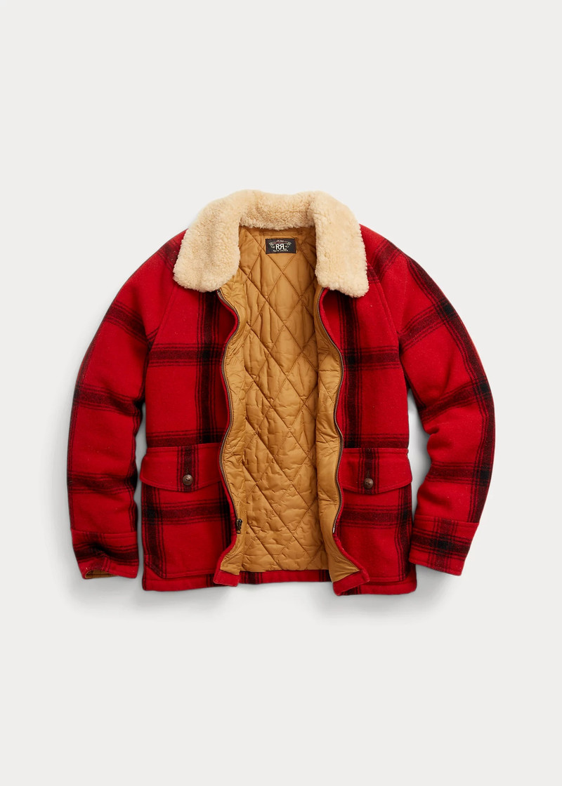 Shearling-Collar Plaid Wool Jacket 3