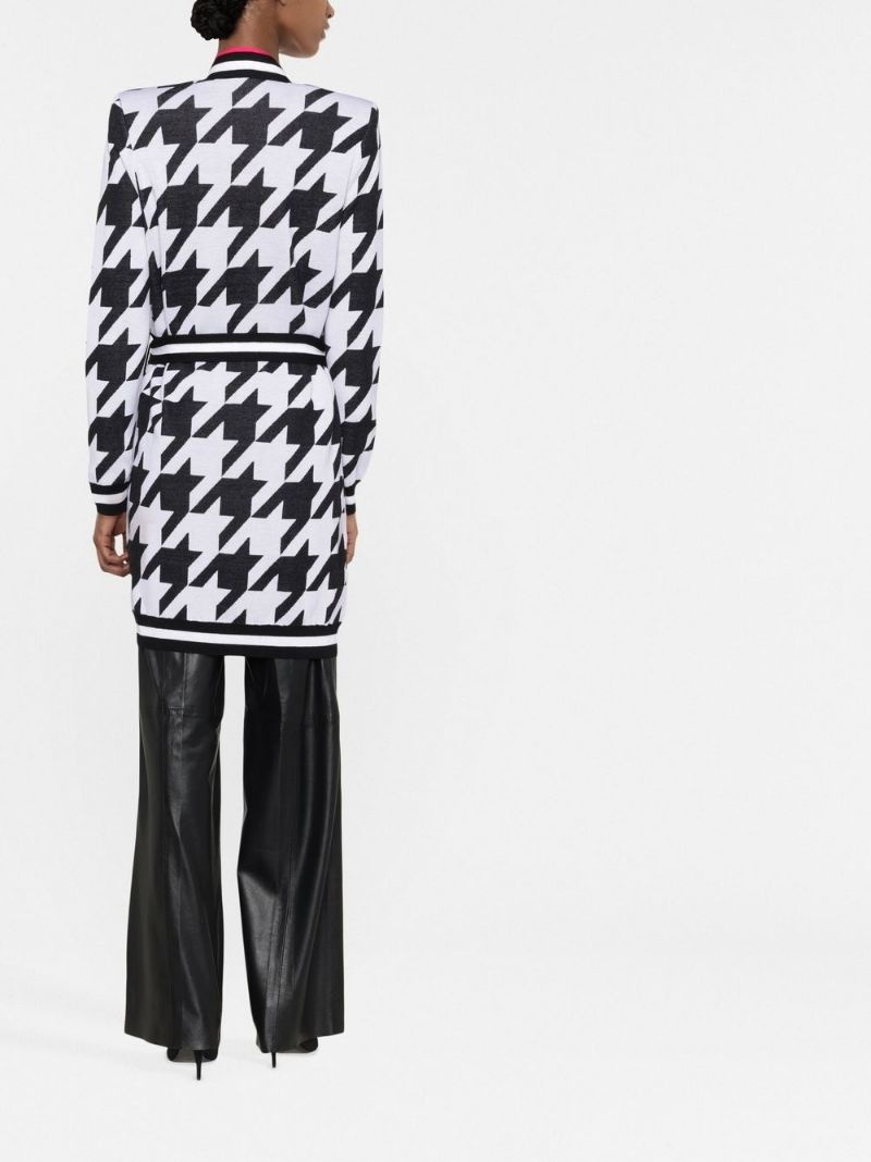 belted houndstooth-pattern cardigan - 4