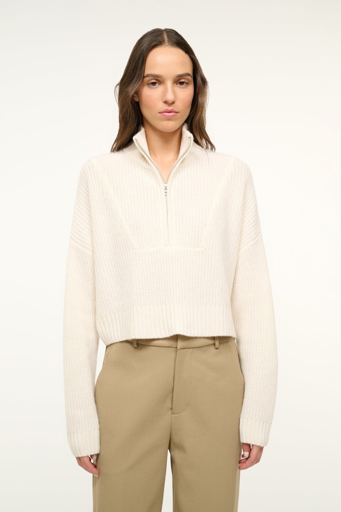 STAUD CASHMERE CROPPED HAMPTON SWEATER IVORY - 2