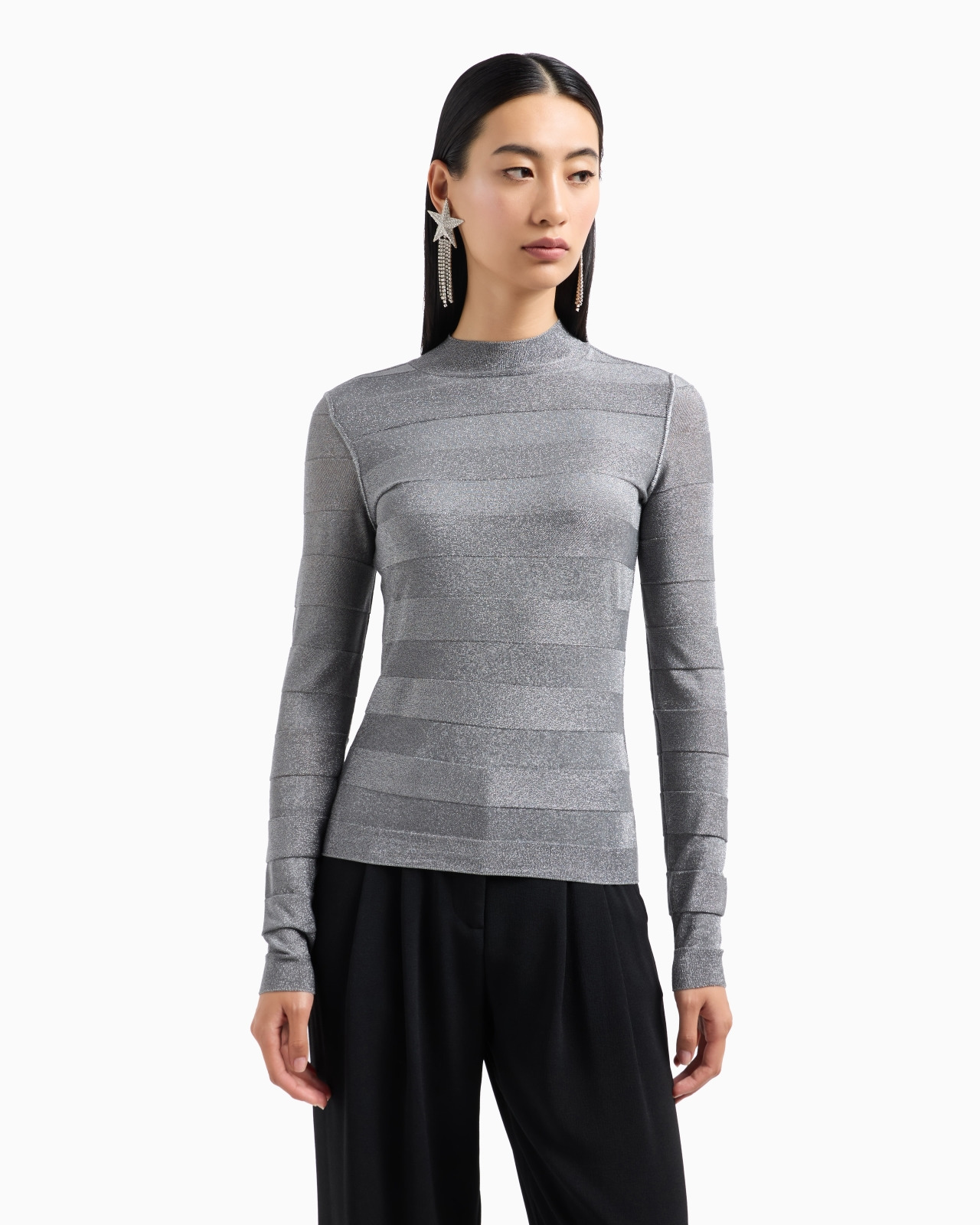 Seamless mock-neck jumper in a viscose knit and purl construction - 2