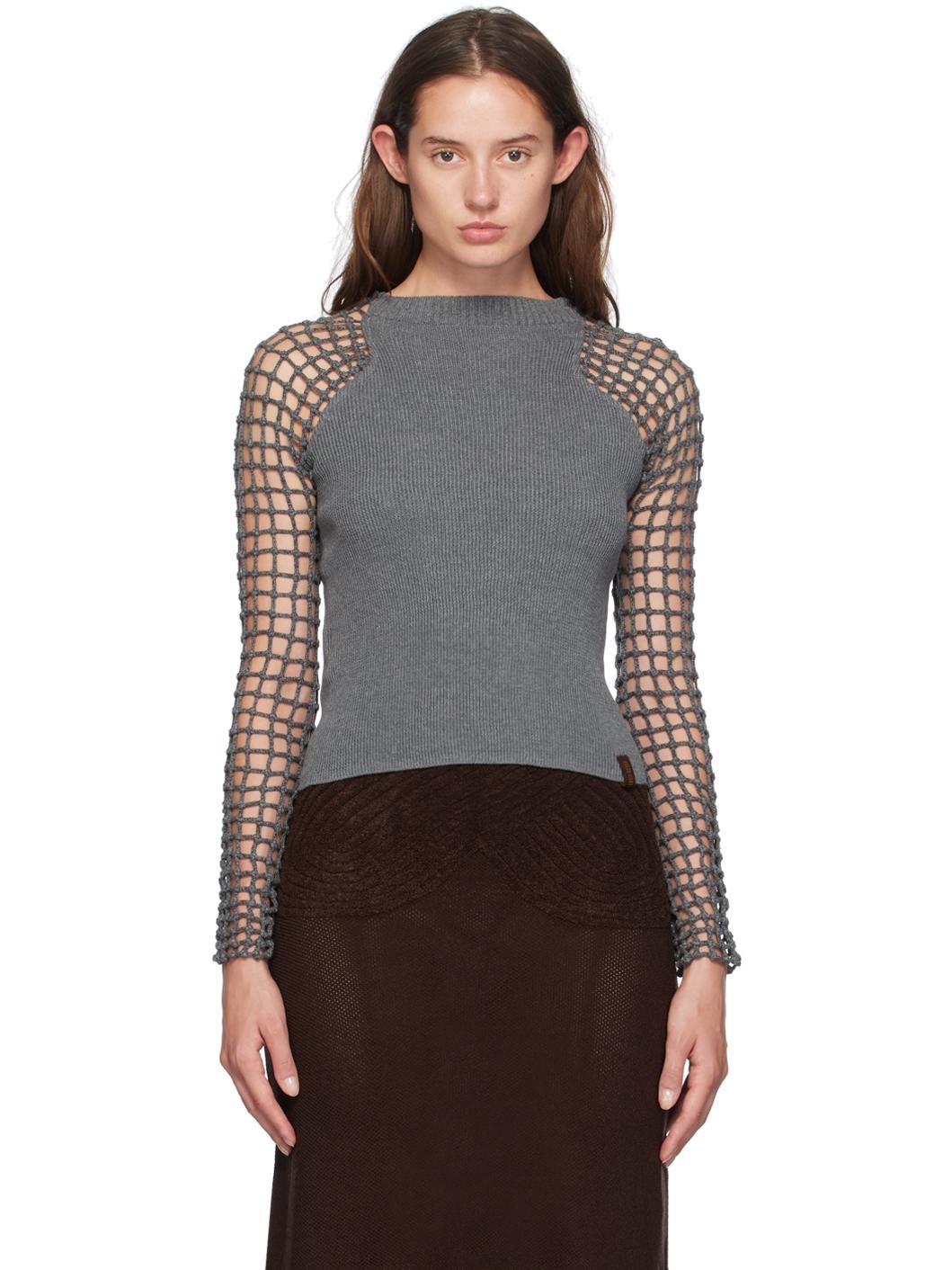 Gray Spider Net Long Sleeve T-Shirt - 1