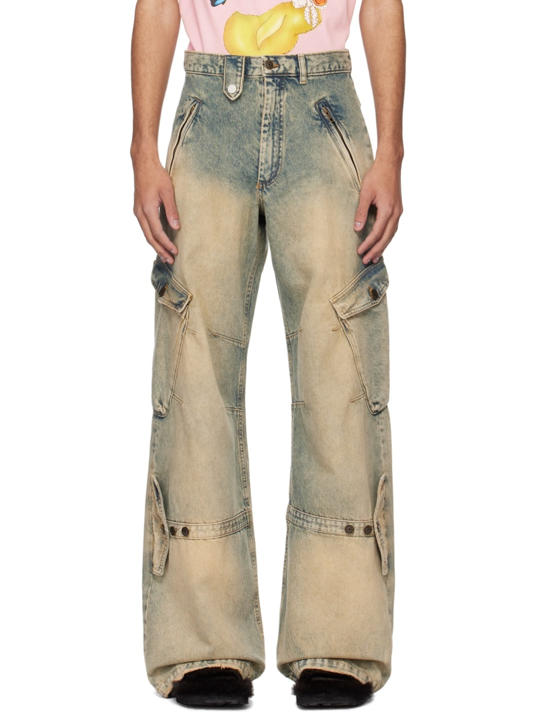 Beige Cargo Pocket Jeans - 1
