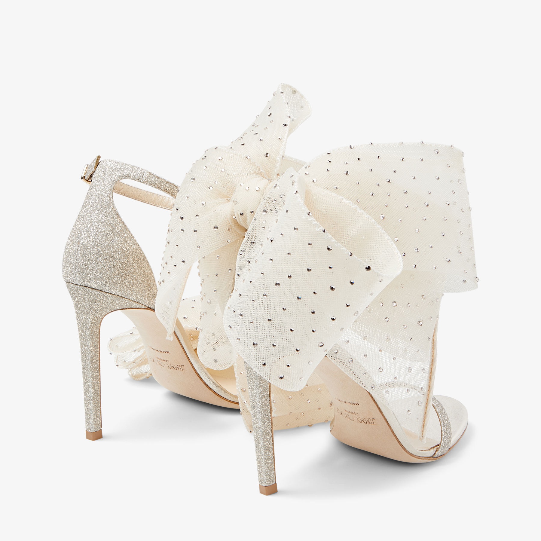 Aveline 100
Ivory Sandals with Asymmetric Crystal Hotfix Bows - 6