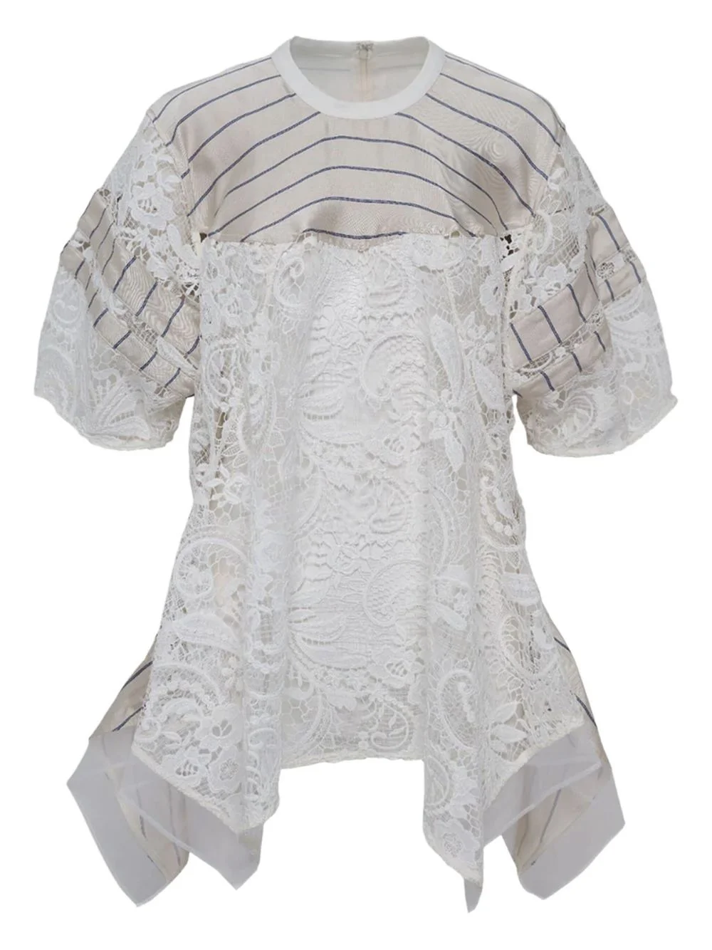 striped lace-panel top - 1
