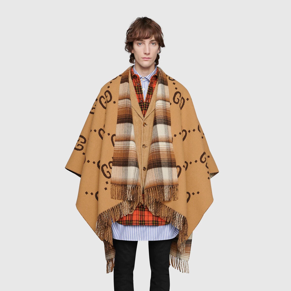 Reversible GG wool cape - 6