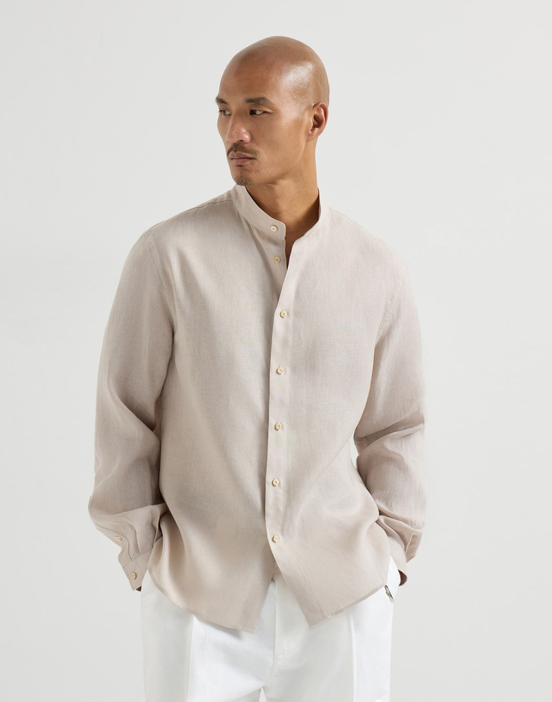 Linen easy fit shirt with Mandarin collar 4
