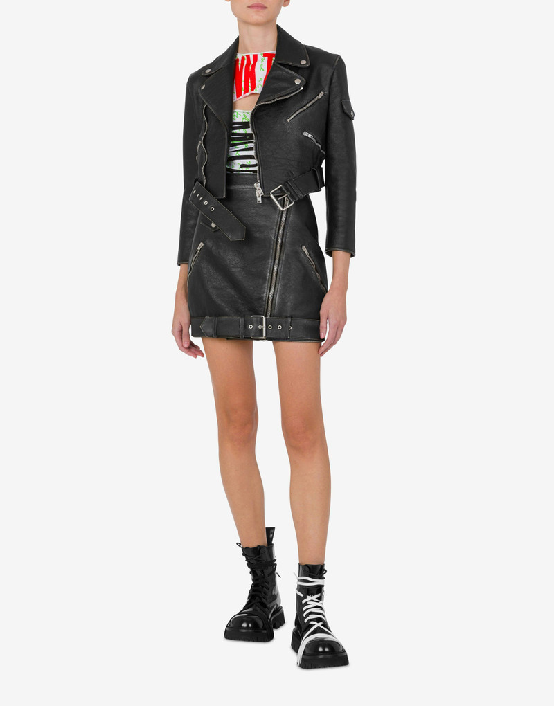 Moschino CROPPED BIKER JACKET IN HEAVY NAPPA LEATHER outlook