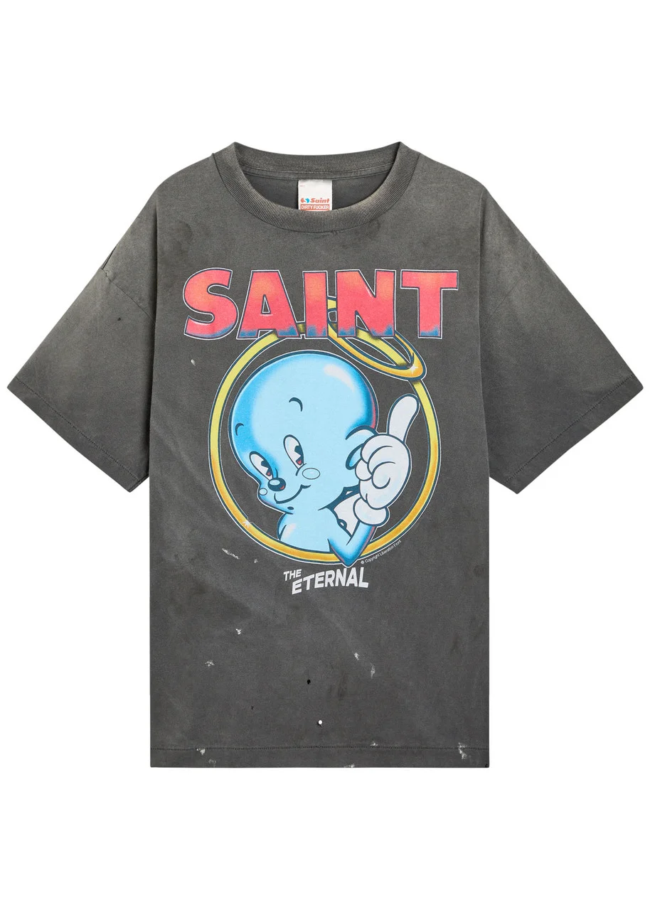 Saint Mxxxxxx Eternal Printed Distressed Cotton T-shirt - 1