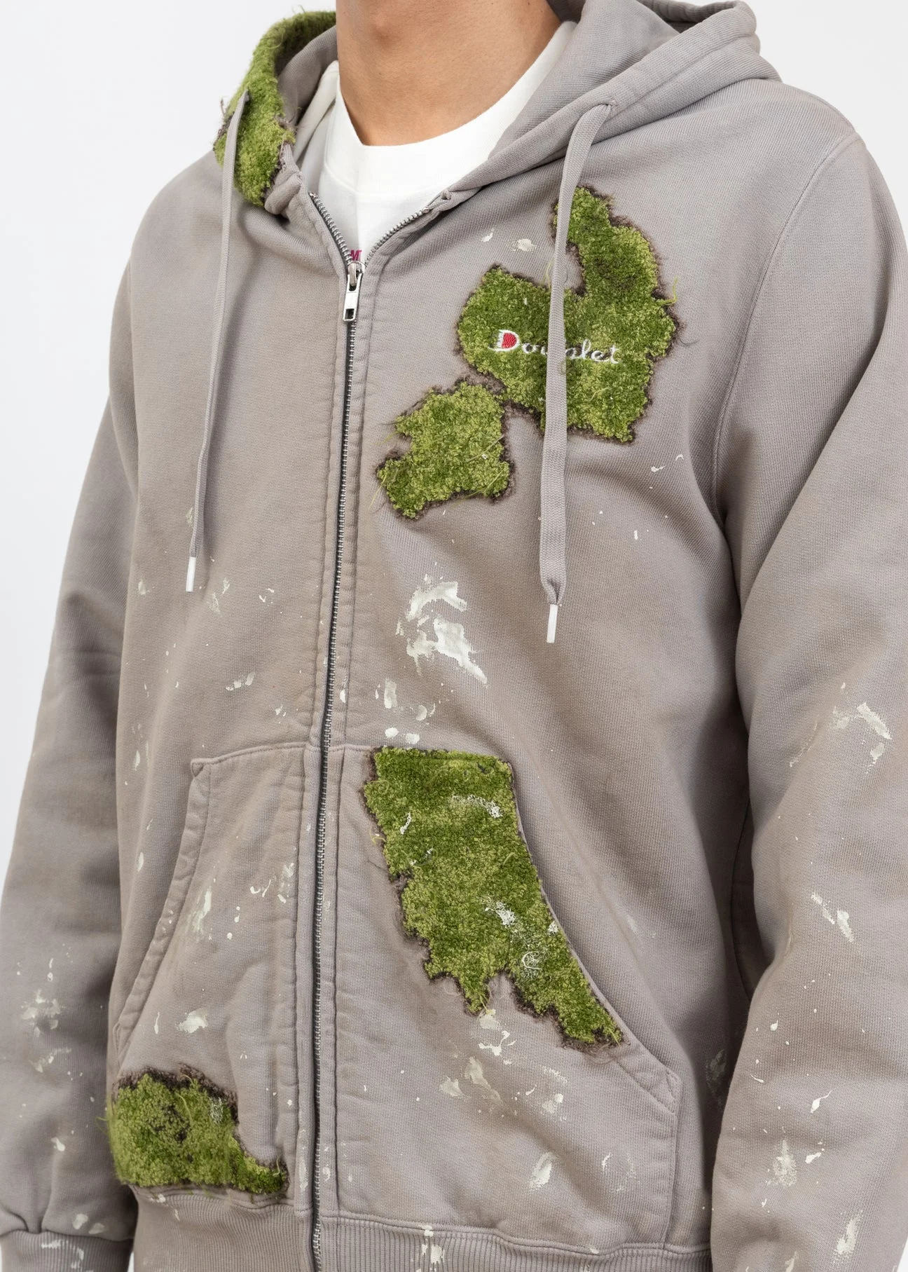 Grey Moss-Grown Embroidery Hoodie - 1