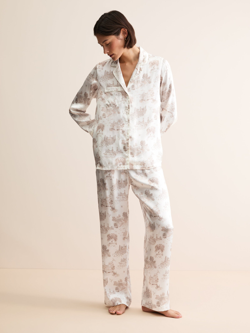 Derek Rose Women's Silk Pajamas London Toile Ivory outlook