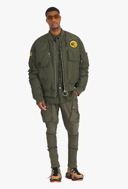 Khaki aviator bomber jacket with Balmain badge - 2