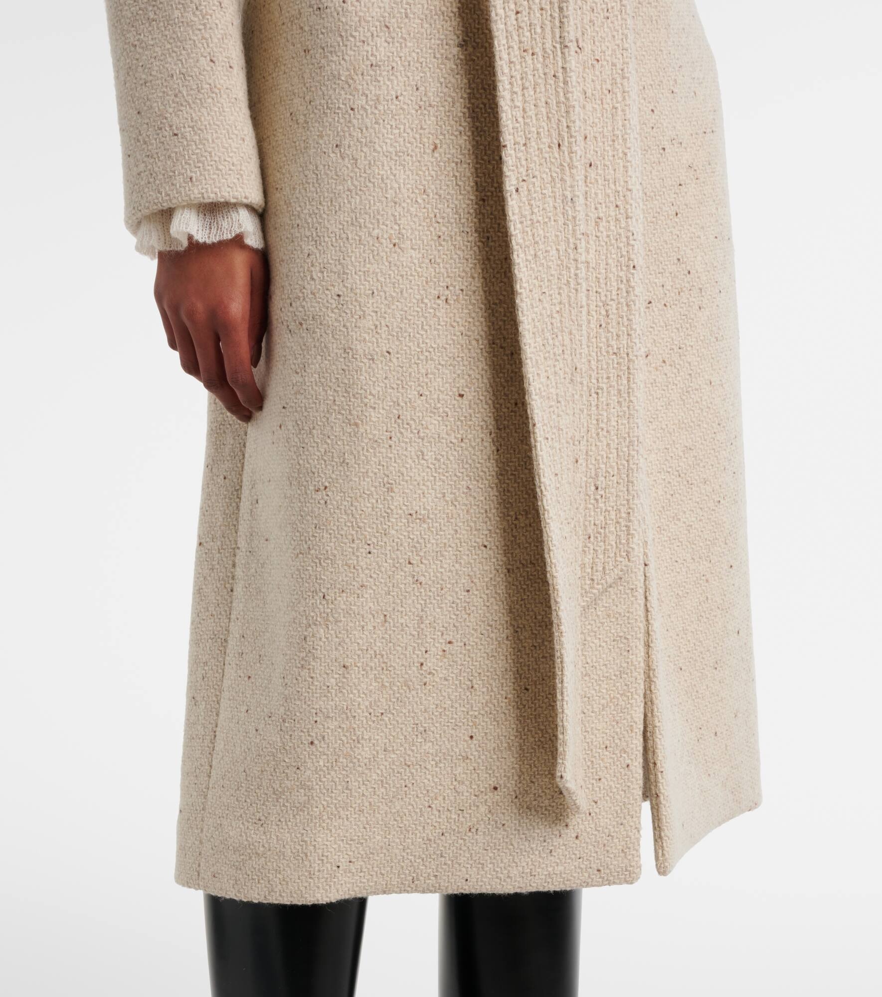 Faux fur-trimmed virgin wool wrap coat - 5