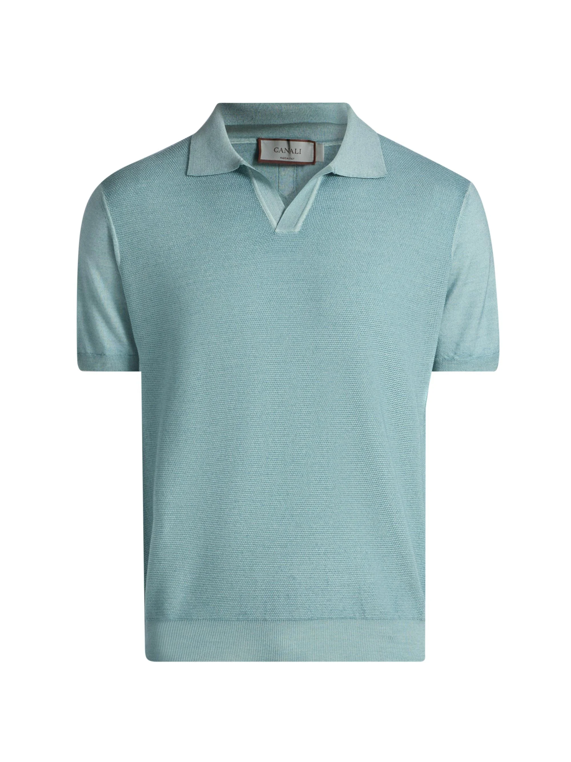 Men's Micro-Stitch Wool & Silk Polo Shirt - Blue - 1