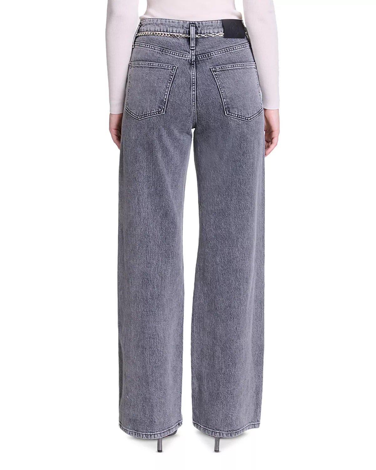 Belted Wide Leg Jeans in Grey - 4
