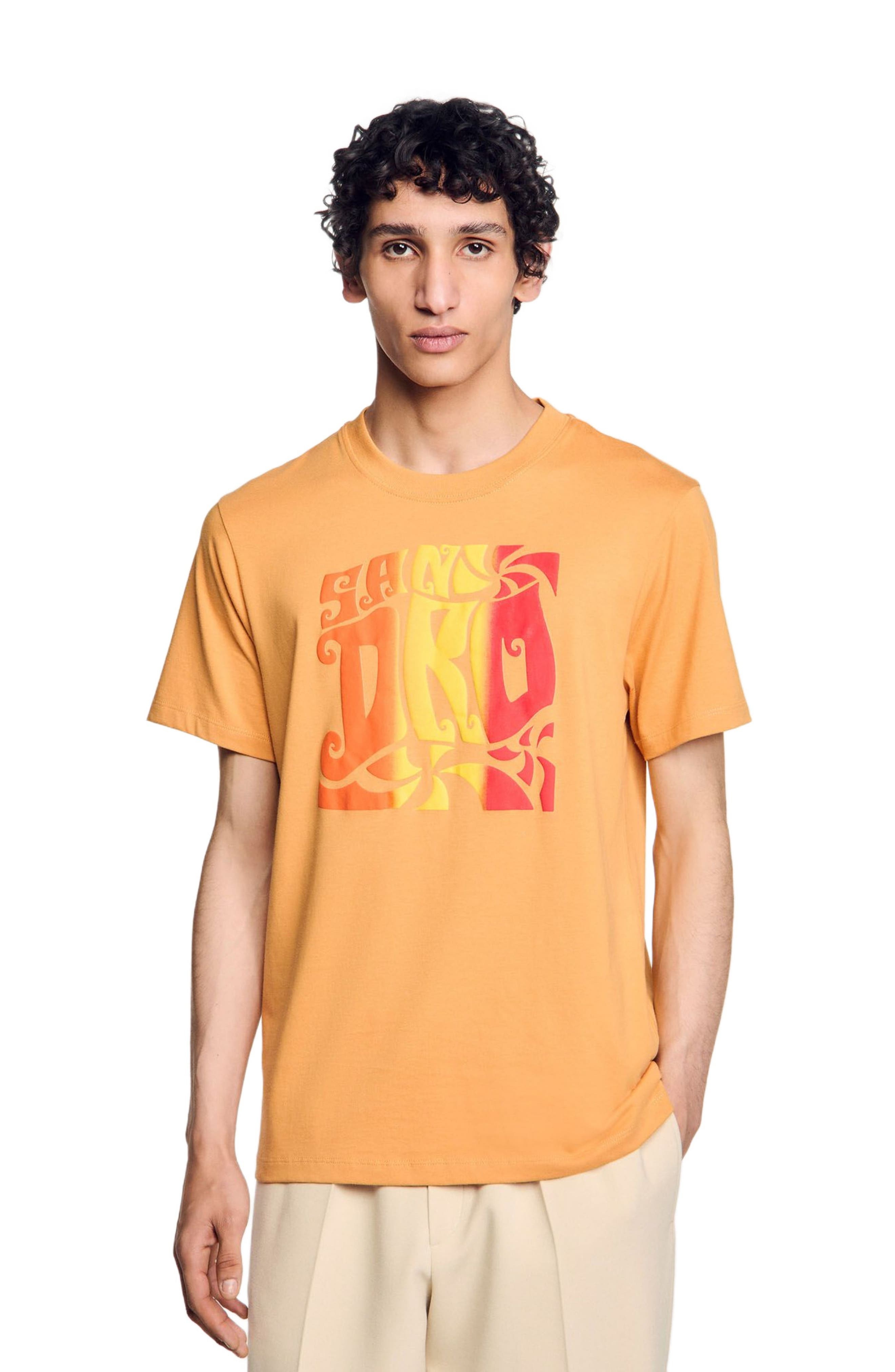 SANDRO Wave print cotton T-shirt in Mandarin. at Nordstrom - 1