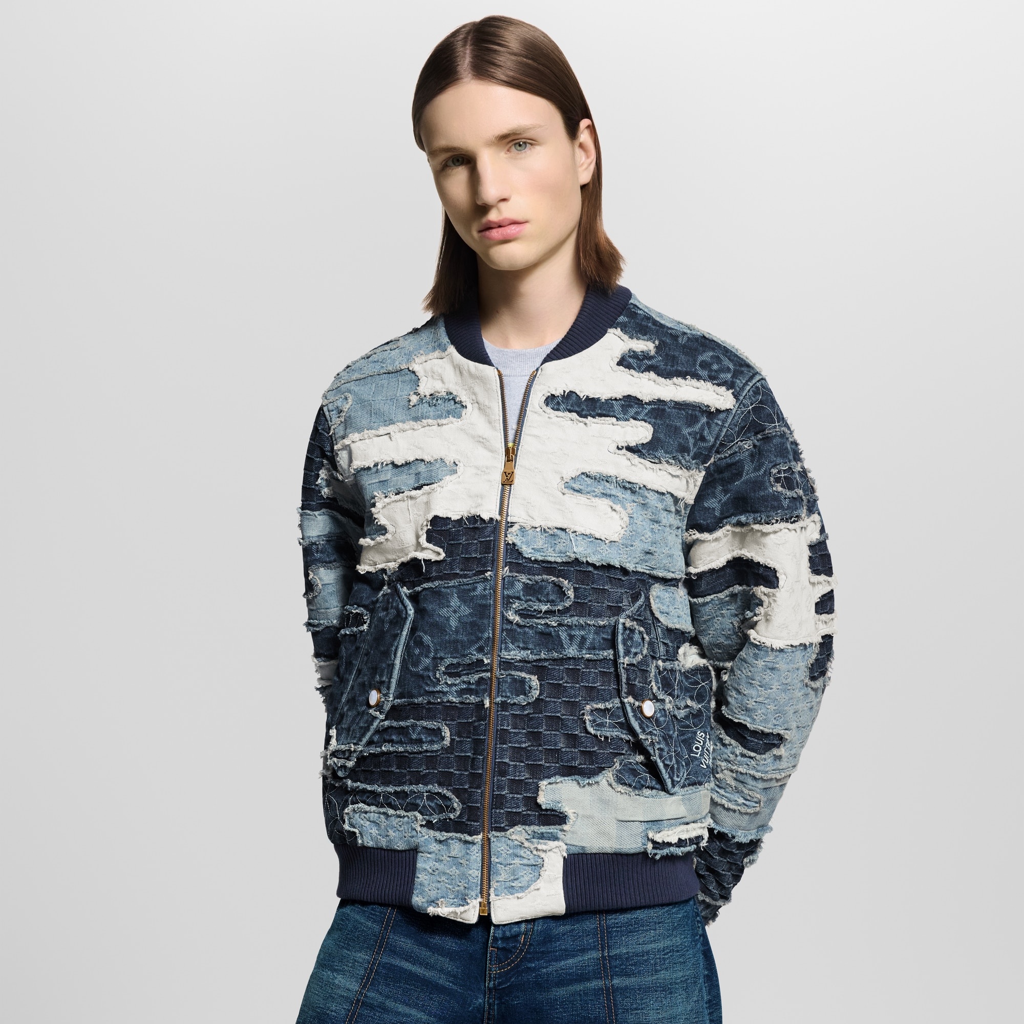 Patchwork Denim Bomber Jacket - 2