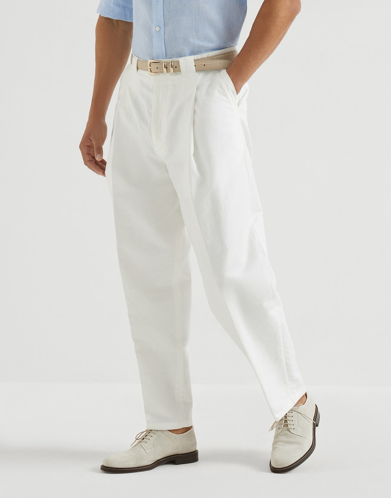 Cotton and linen panama trousers with pleat 2