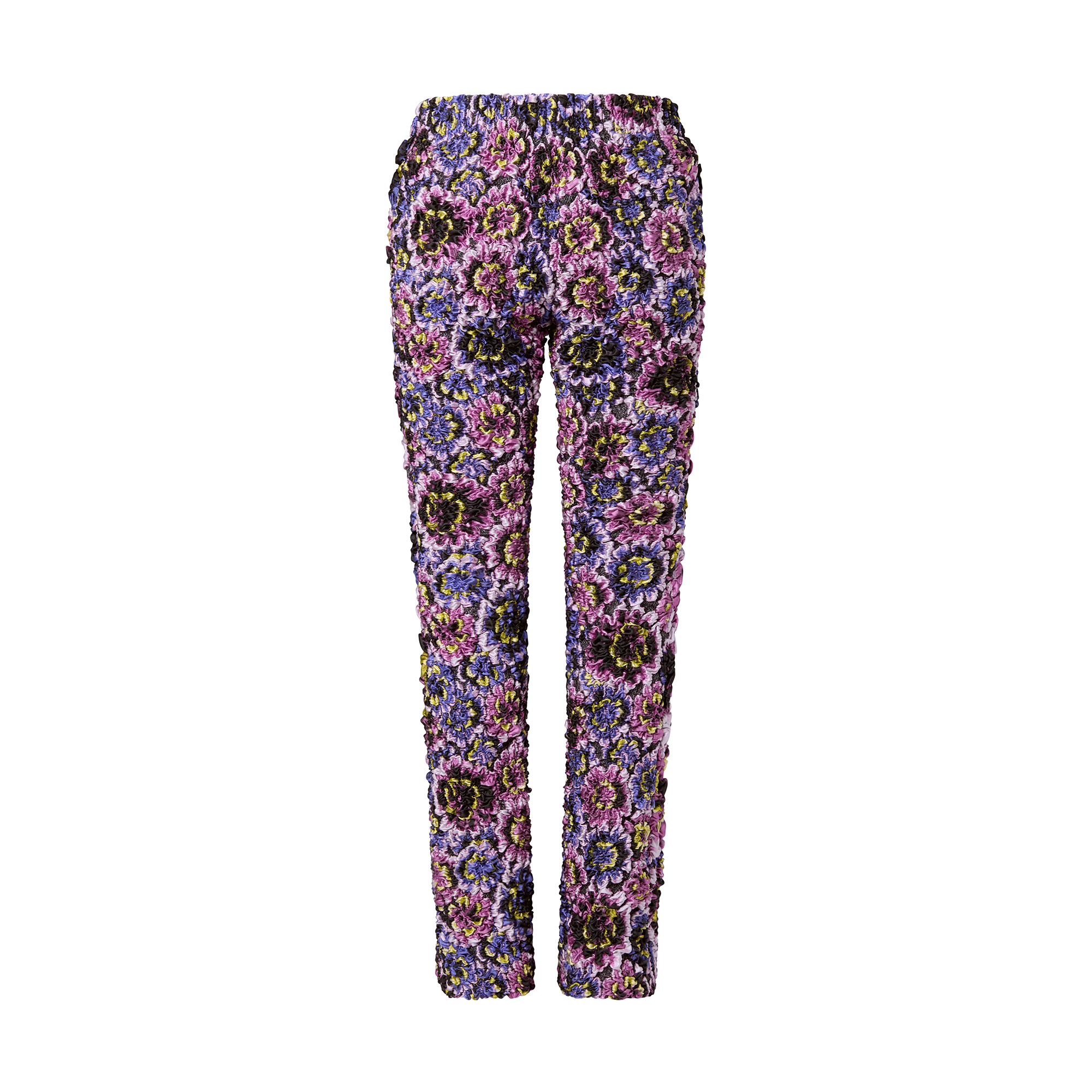 Floral Jacquard Smocked Zipper Pants - 3