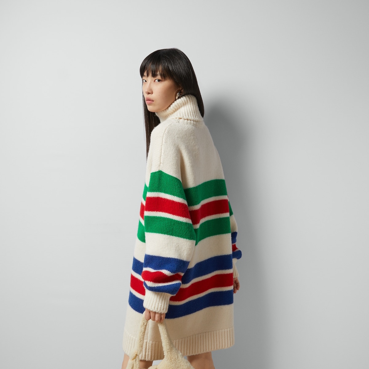 Striped wool turtleneck sweater dress - 6