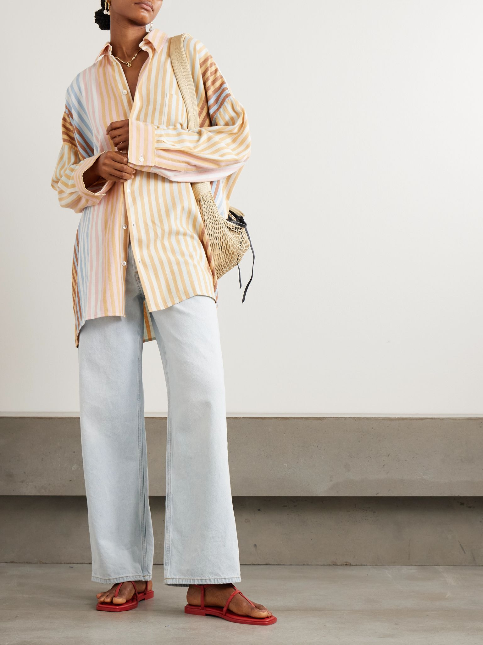 Oversized striped cotton shirt Multi - 4