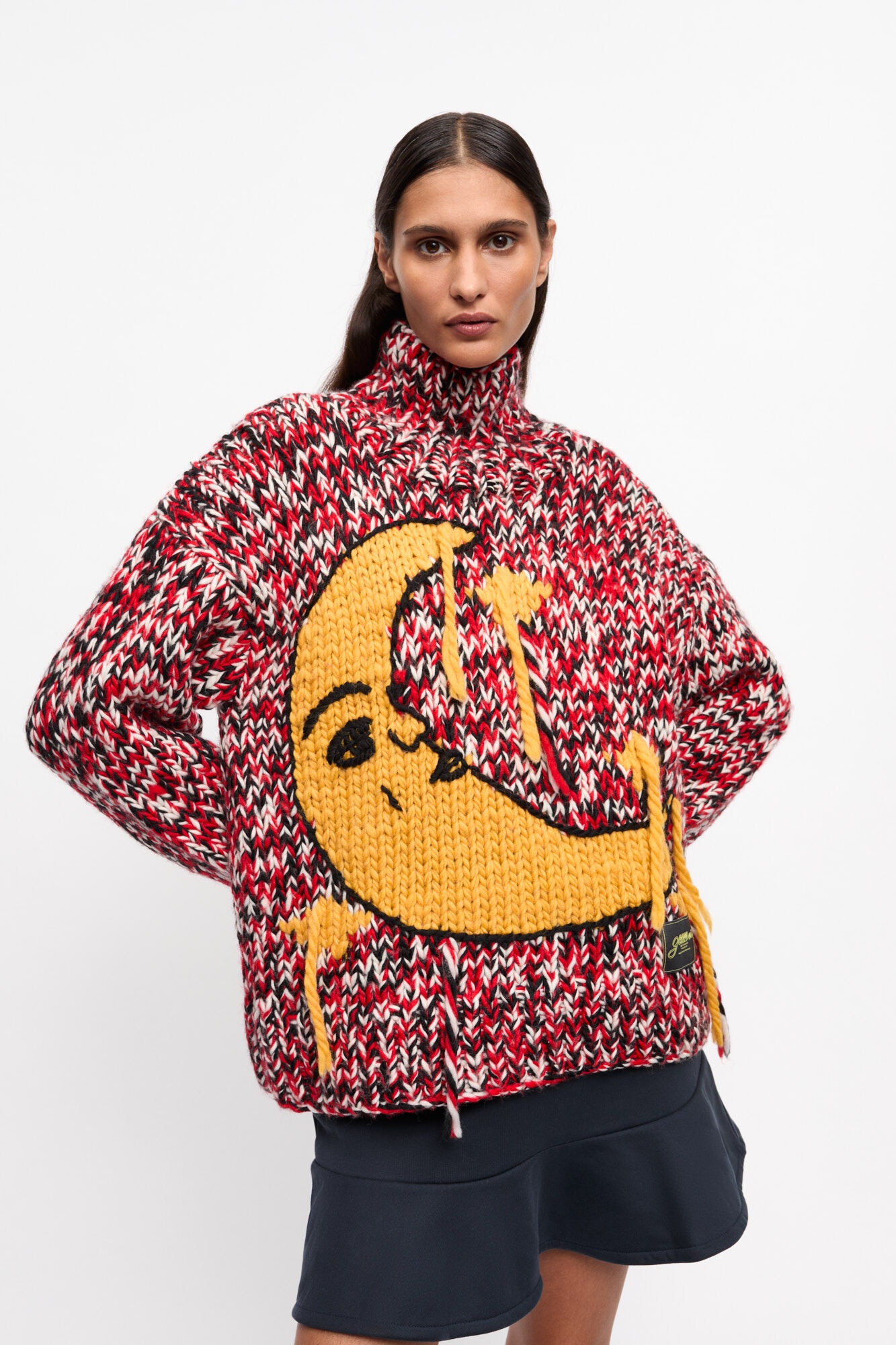 RED HANDKNIT HIGH NECK SWEATER - 2