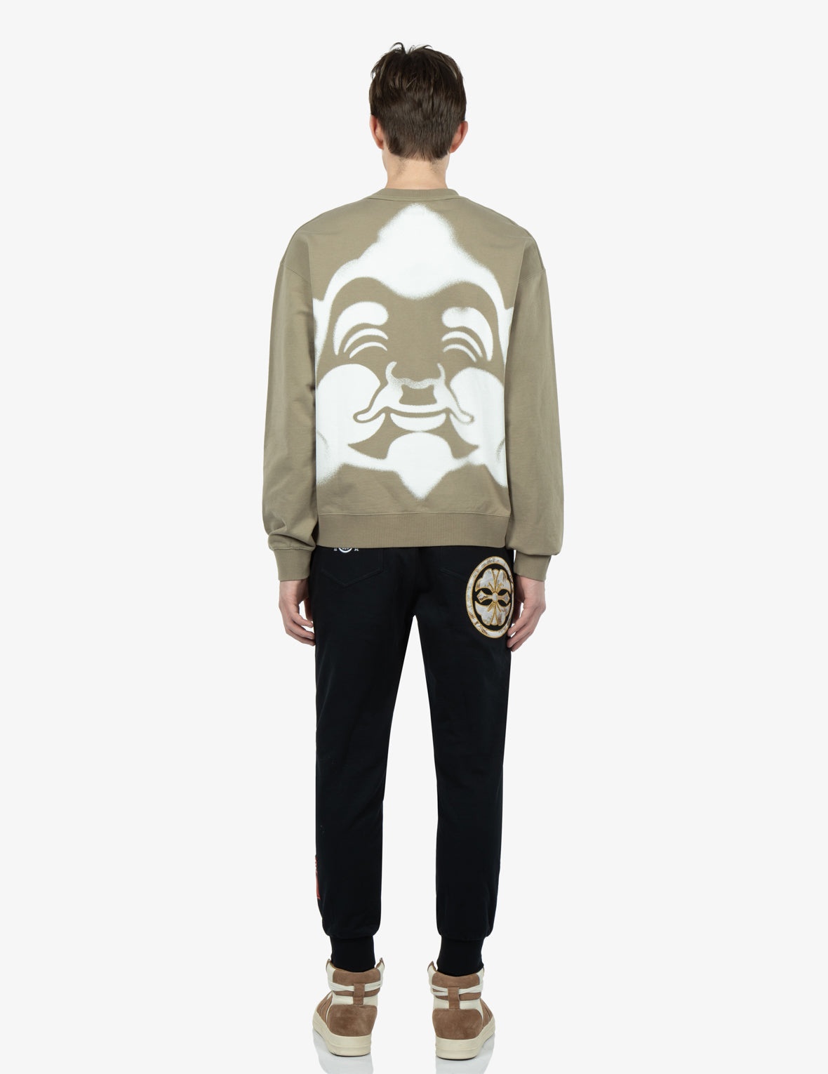 Spray-effect Godhead Print Sweatshirt with Seagull Embroidery - 5