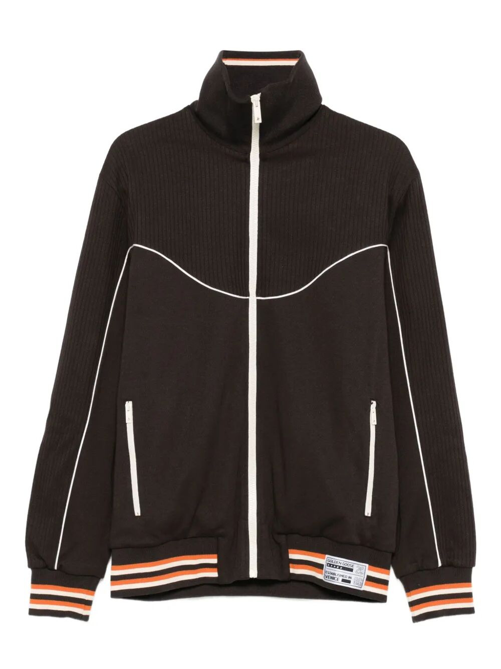 Golden Goose Men "Journey" Unisex Zipped Track Jacket Blend Cotton Flat Rib Jersey With Piping And L - 4