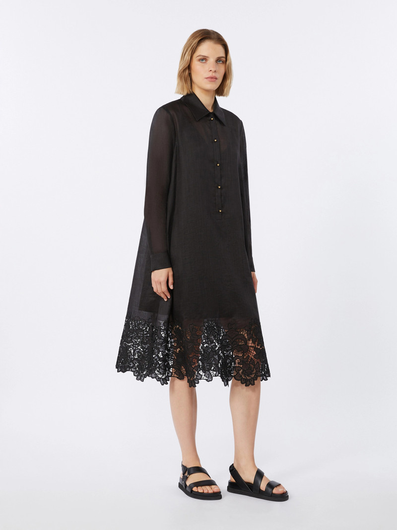 MELA Embroidered ramie gauze shirt dress - BLACK 3