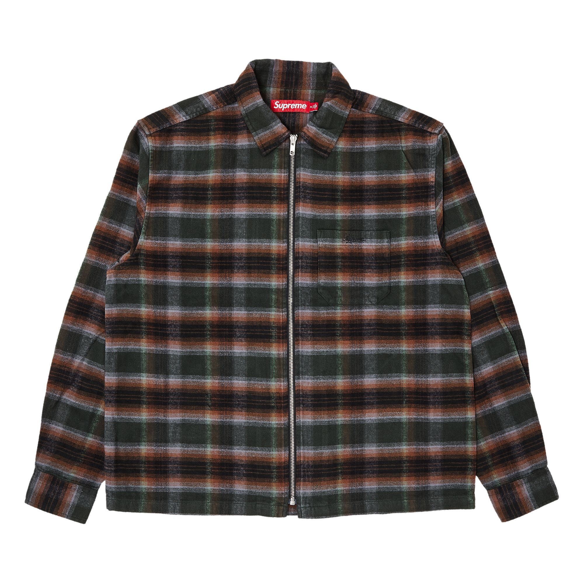 Supreme Supreme Shadow Plaid Flannel Zip Up Shirt 'Green' | REVERSIBLE