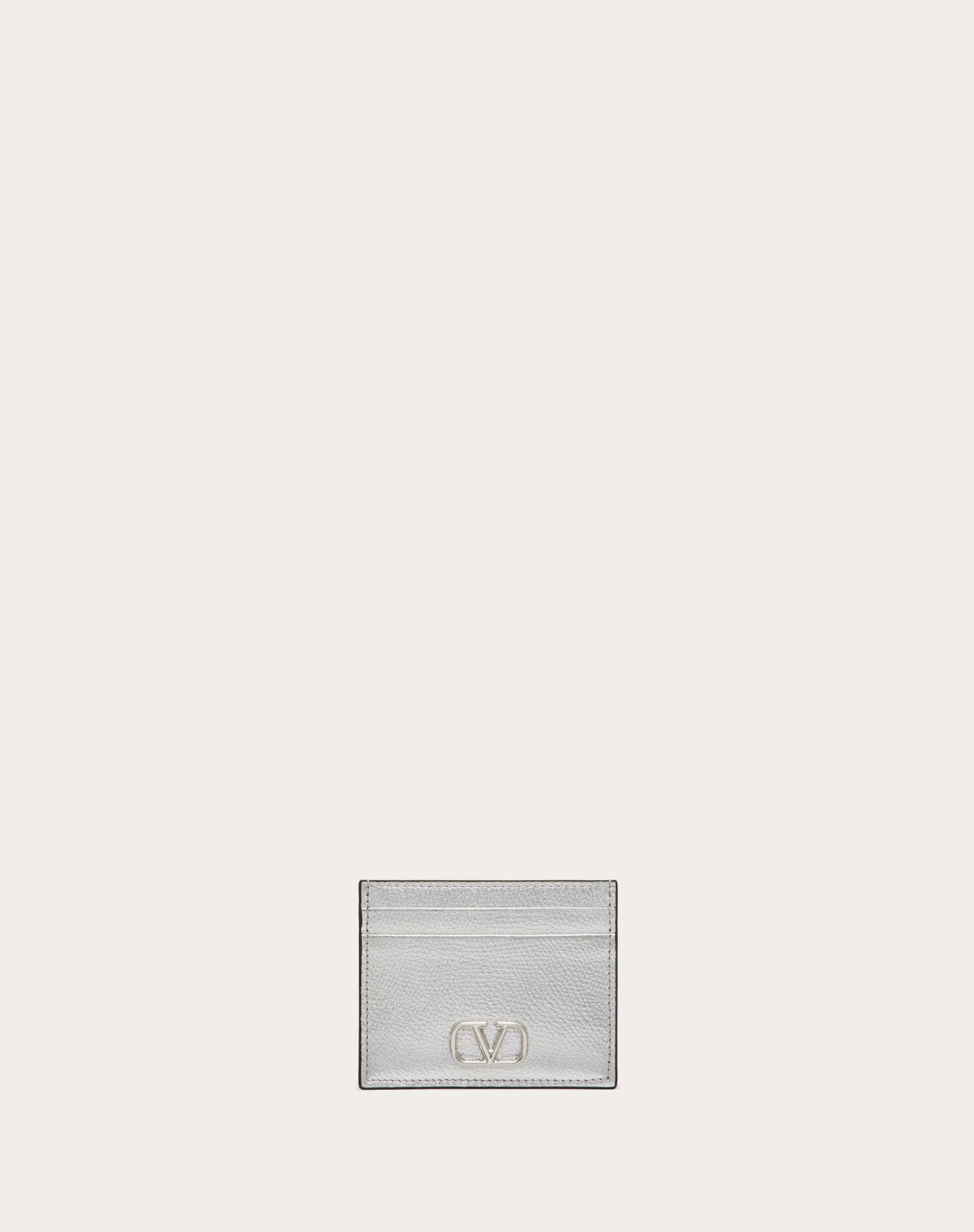 VLOGO SIGNATURE METALLIC GRAINY CALFSKIN CARDHOLDER - 1