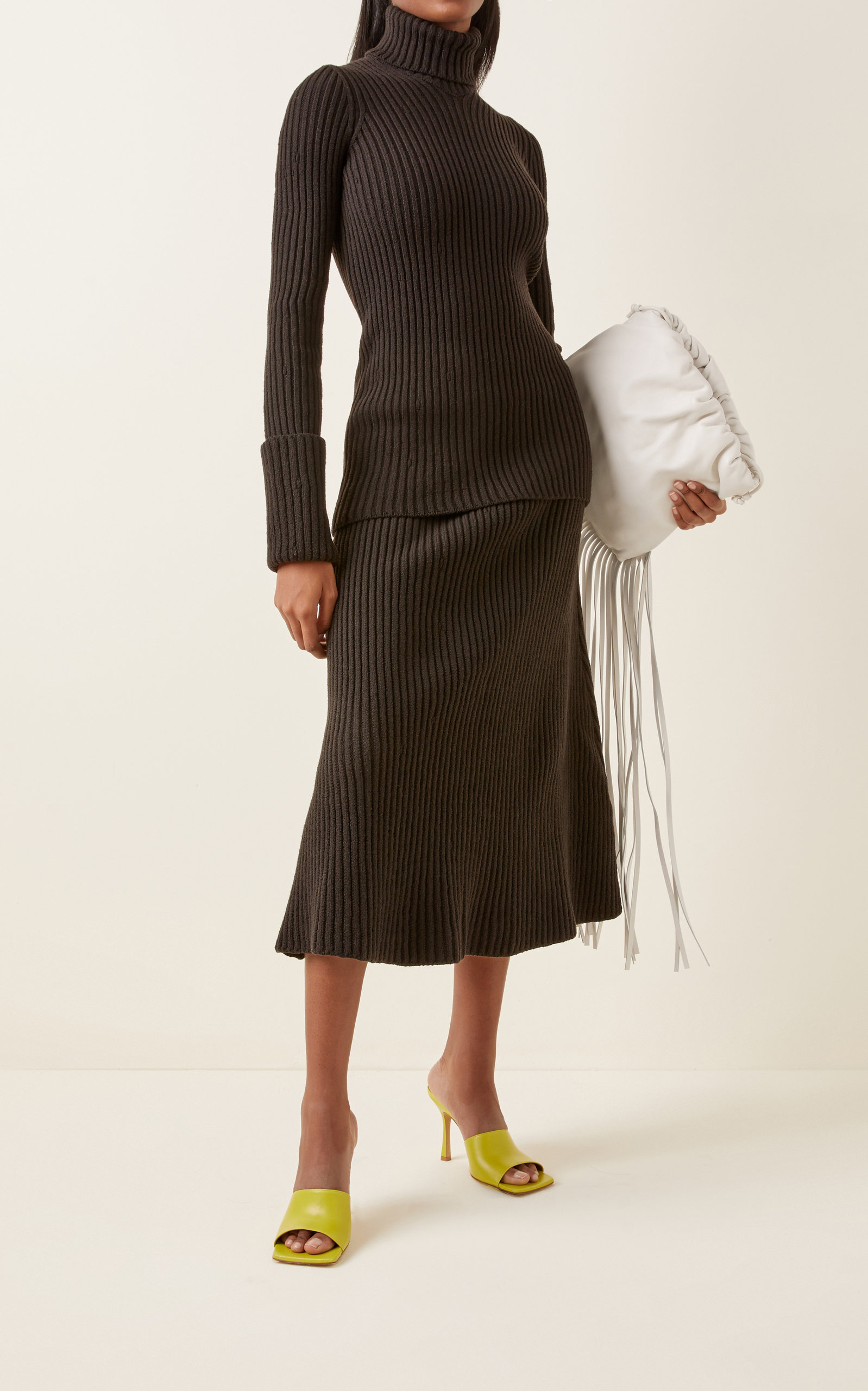 Ribbed-Knit Wool Turtleneck Sweater brown - 2