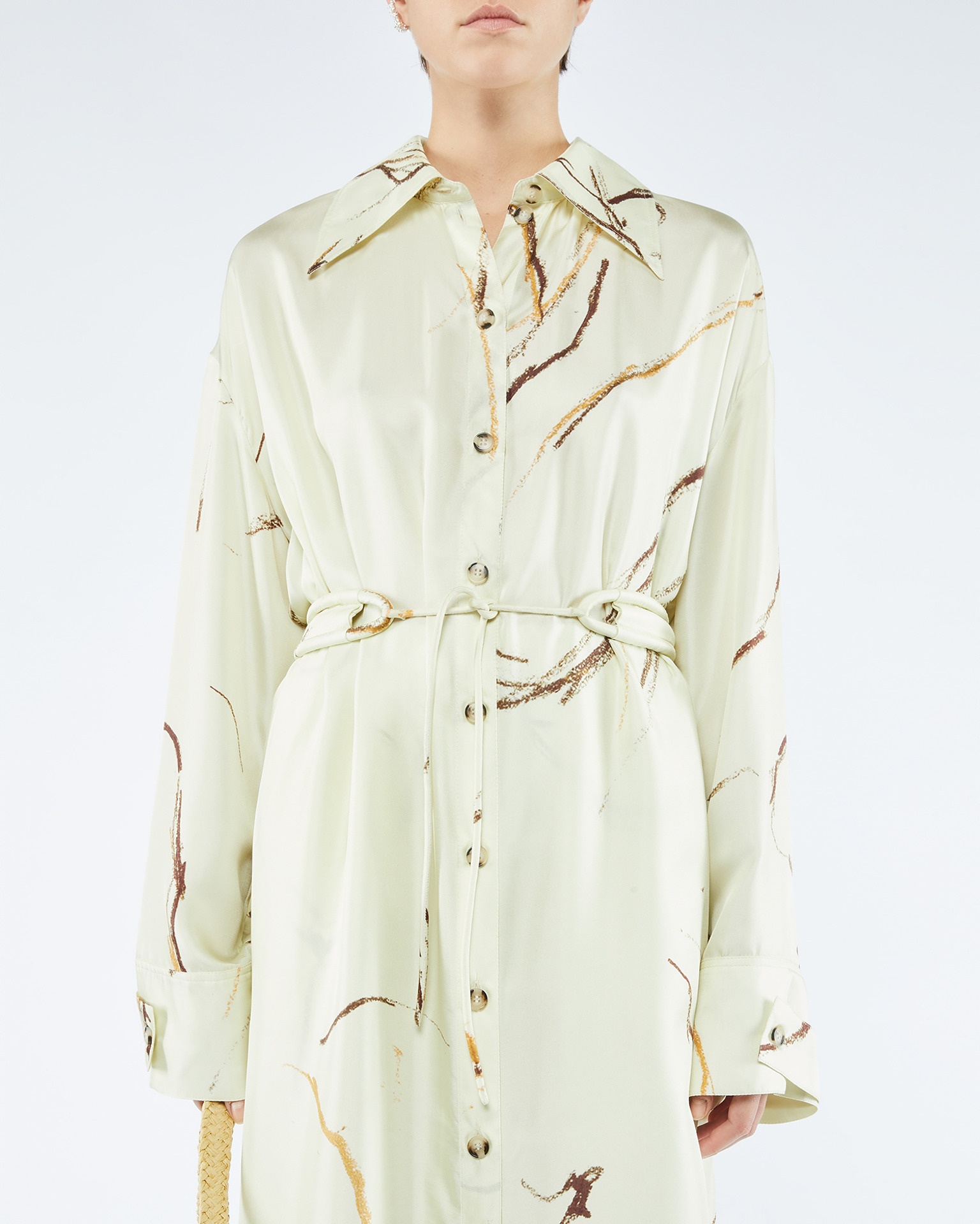 ELUNA - Printed twill silk shirt dress - Line drawing - 5