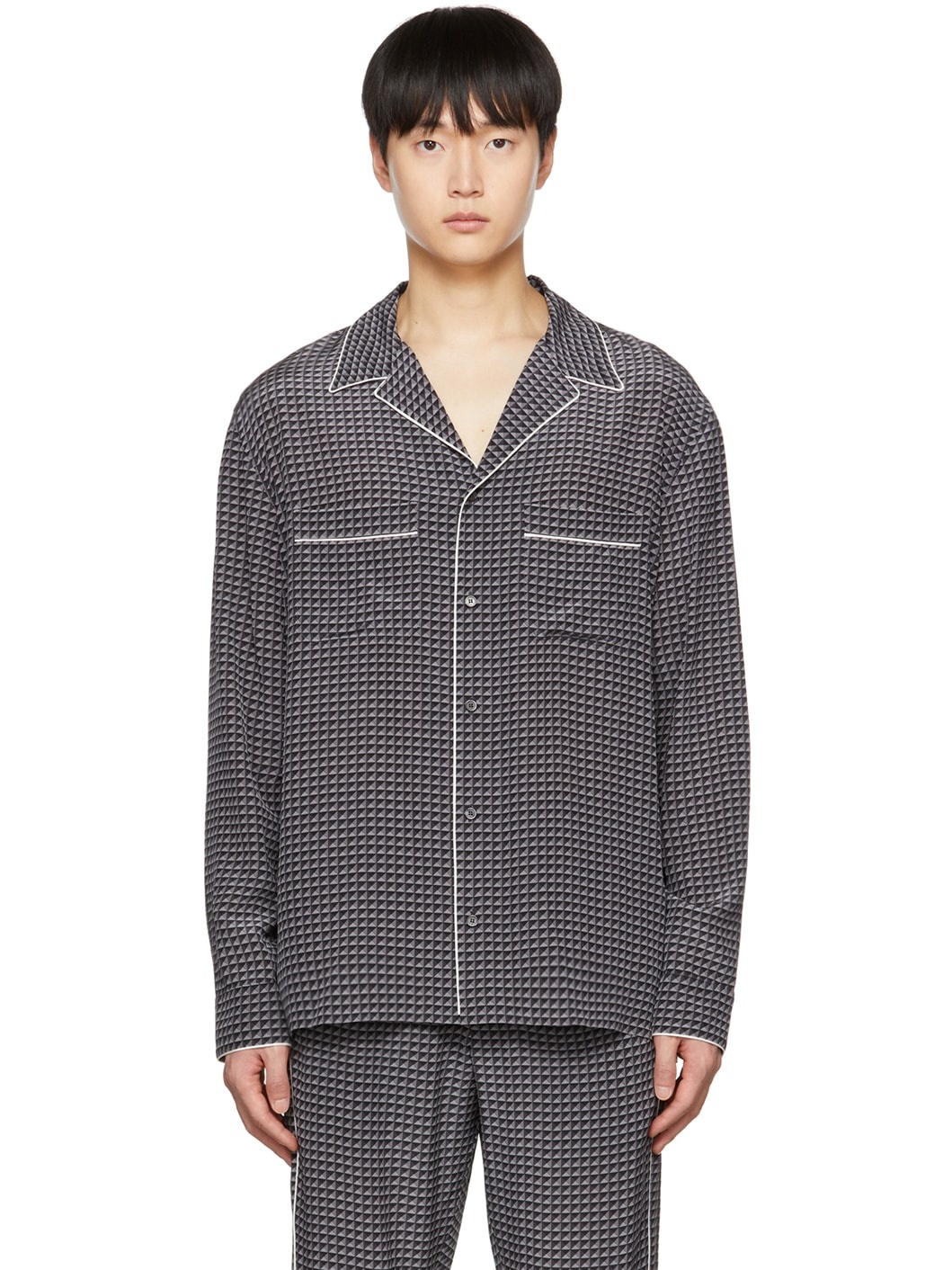 Gray Ministud Printed Pyjama Shirt - 1