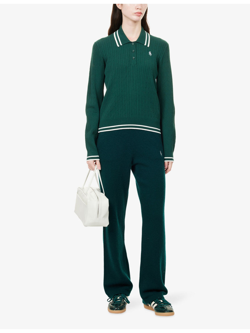 Sporty & Rich Embroidered-Logo Cable-Knit Polo Jumper outlook