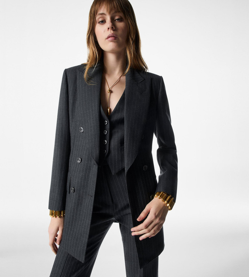 TOM FORD STRIPED WOOL FLANNEL "BIANCA" DOUBLE BREASTED JACKET outlook