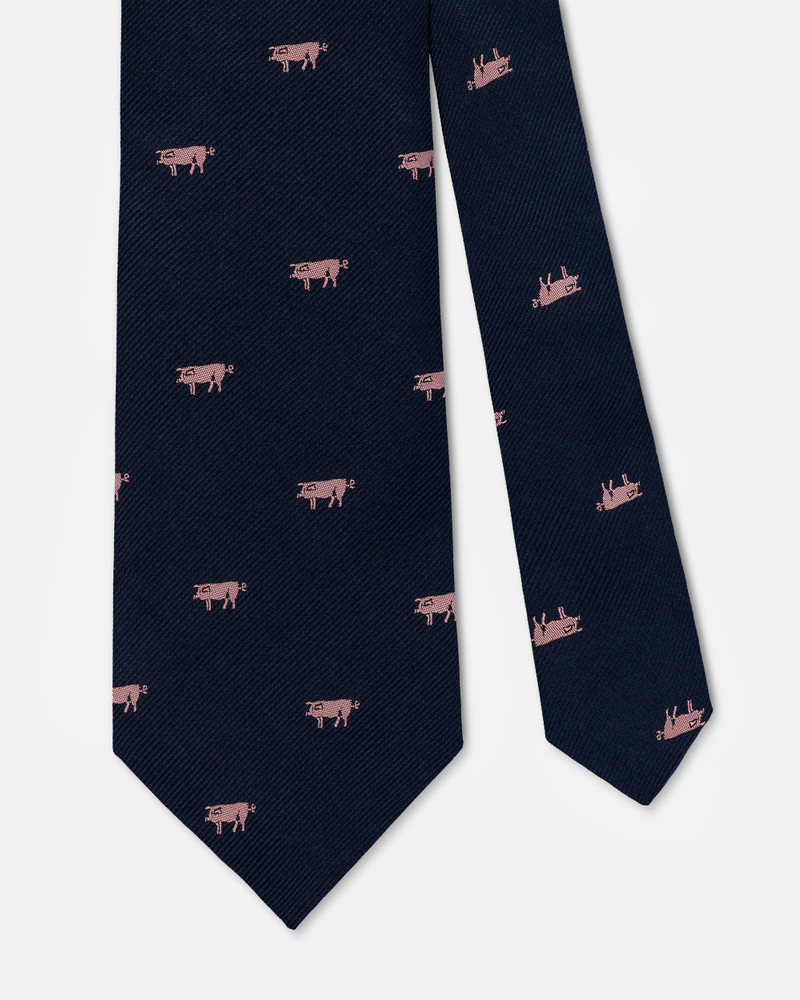 J. PRESS MADE-IN-ENGLAND NAVY WITH PINK PIGS CLUB TIE outlook