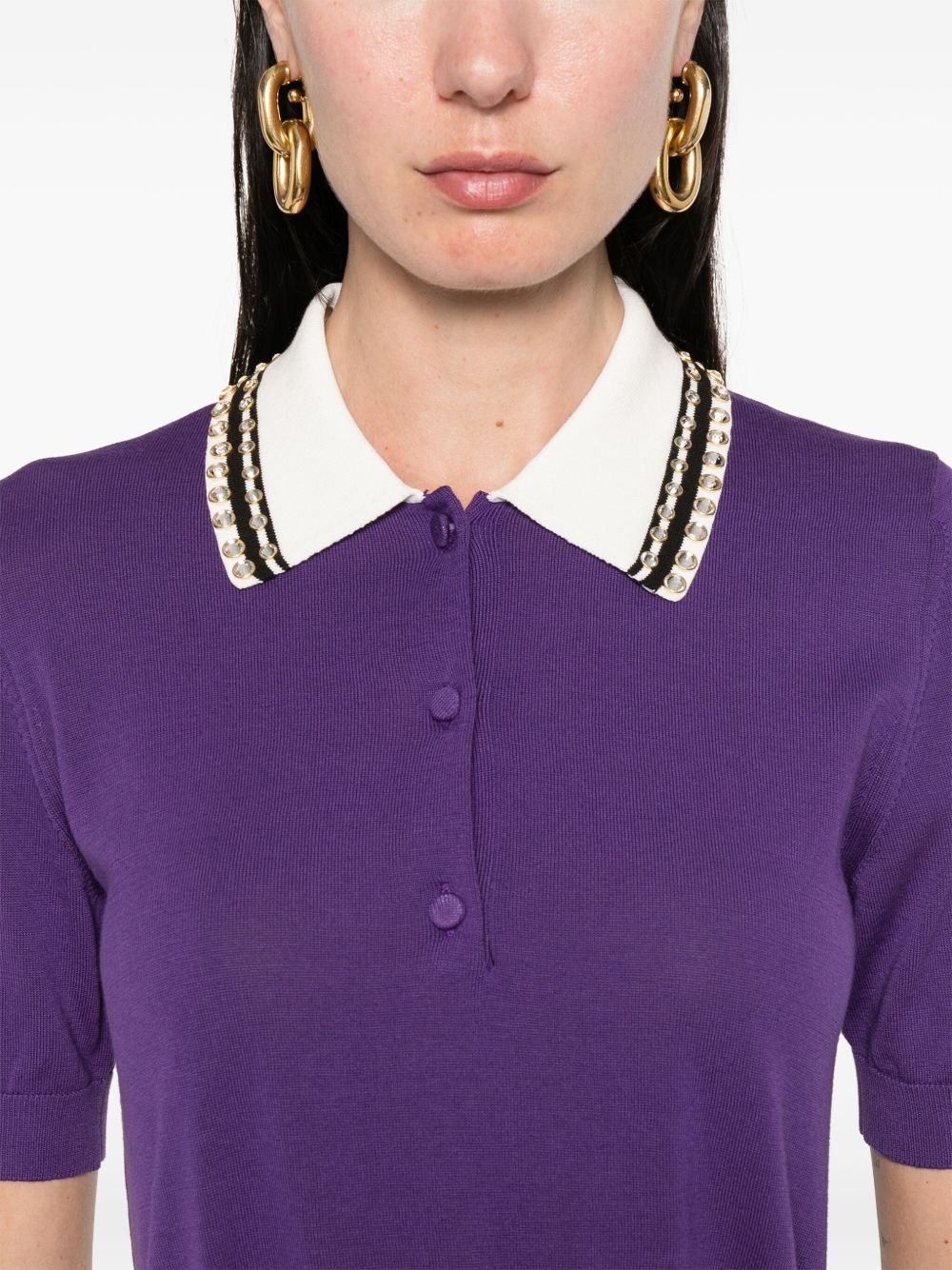 crystal-embellished polo top - 5