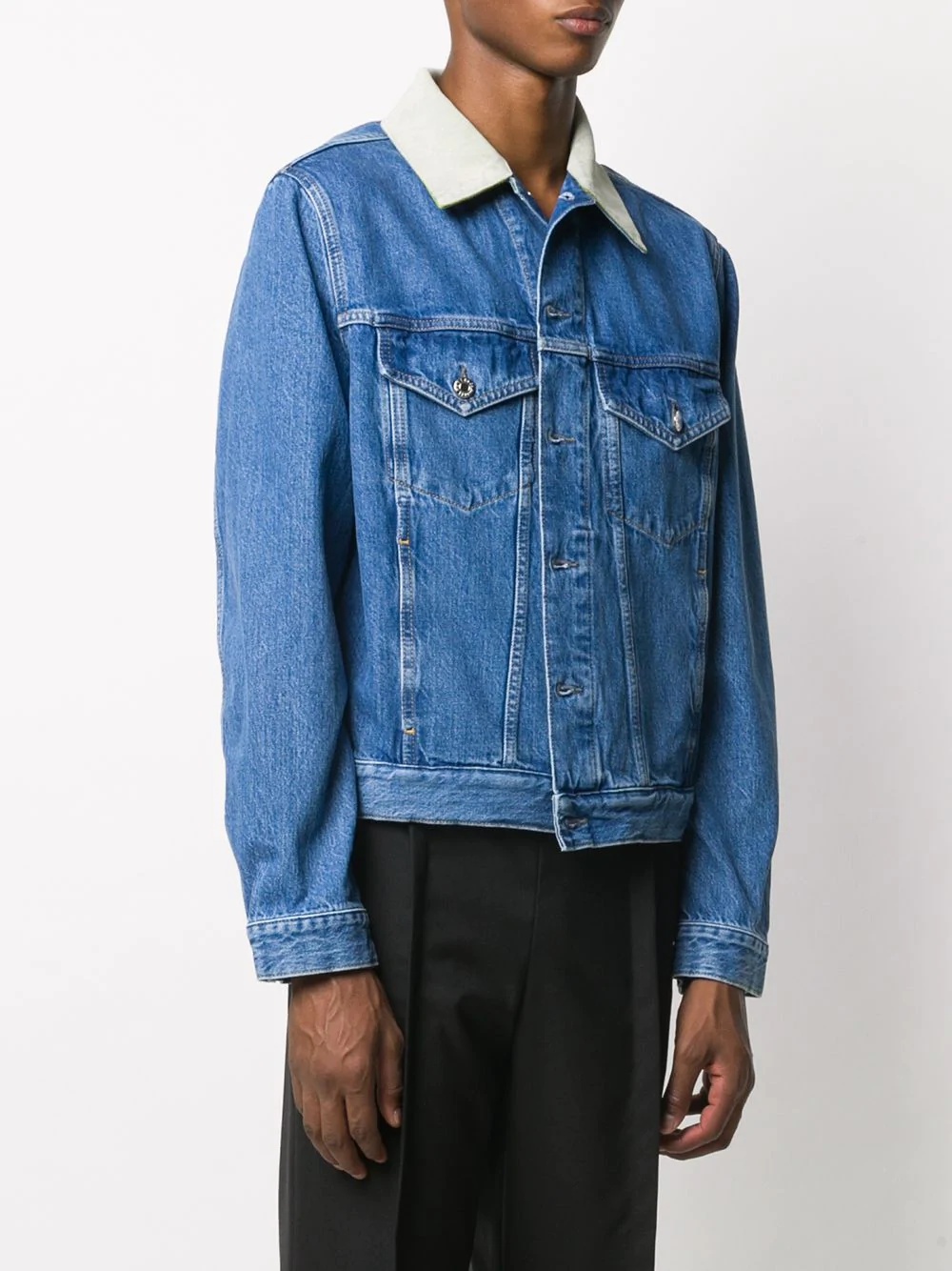 contrast collar denim jacket - 3