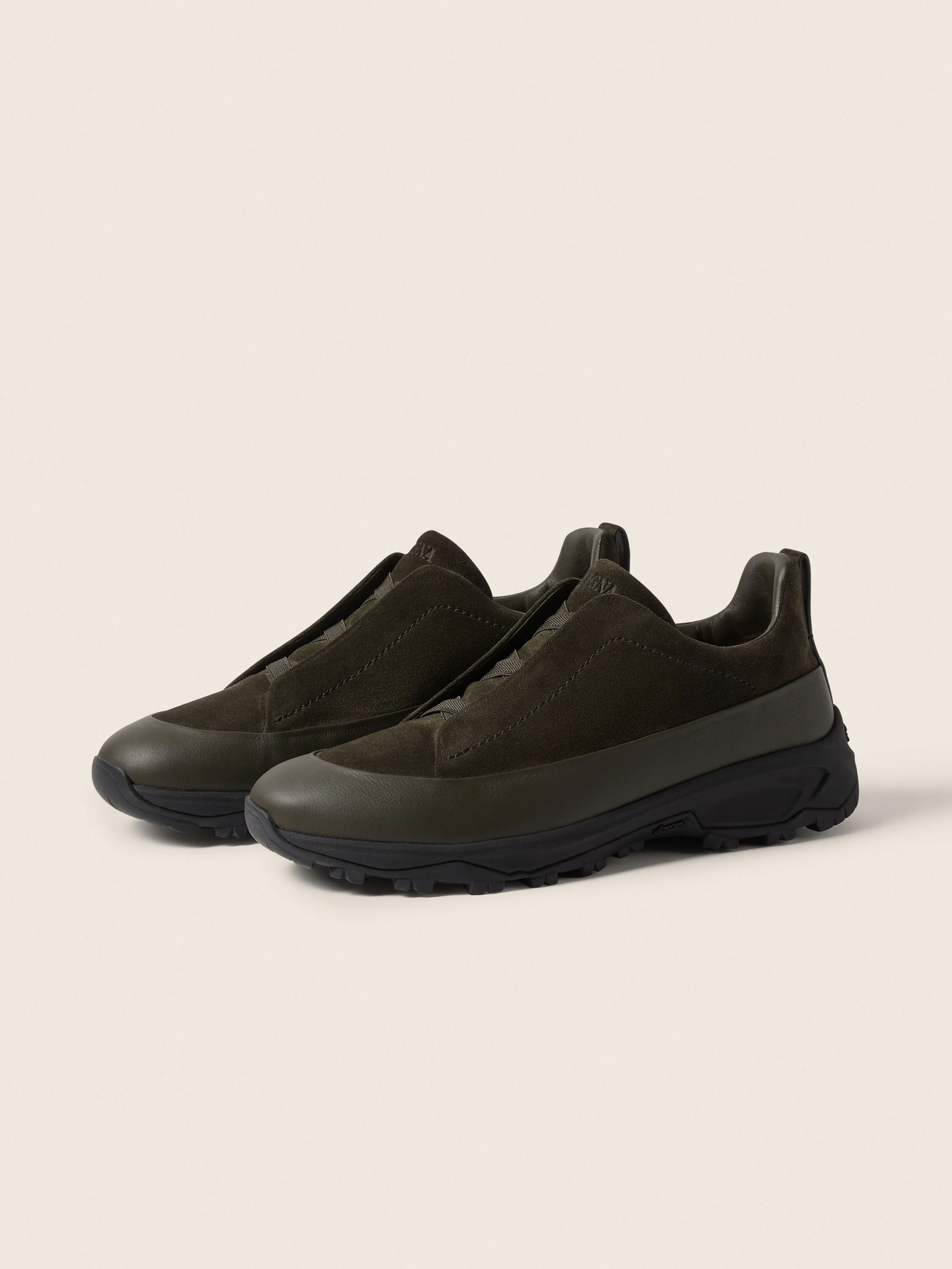 DARK OLIVE GREEN LEATHER AND SUEDE TRIPLE STITCH™ MONTE SNEAKERS - 1