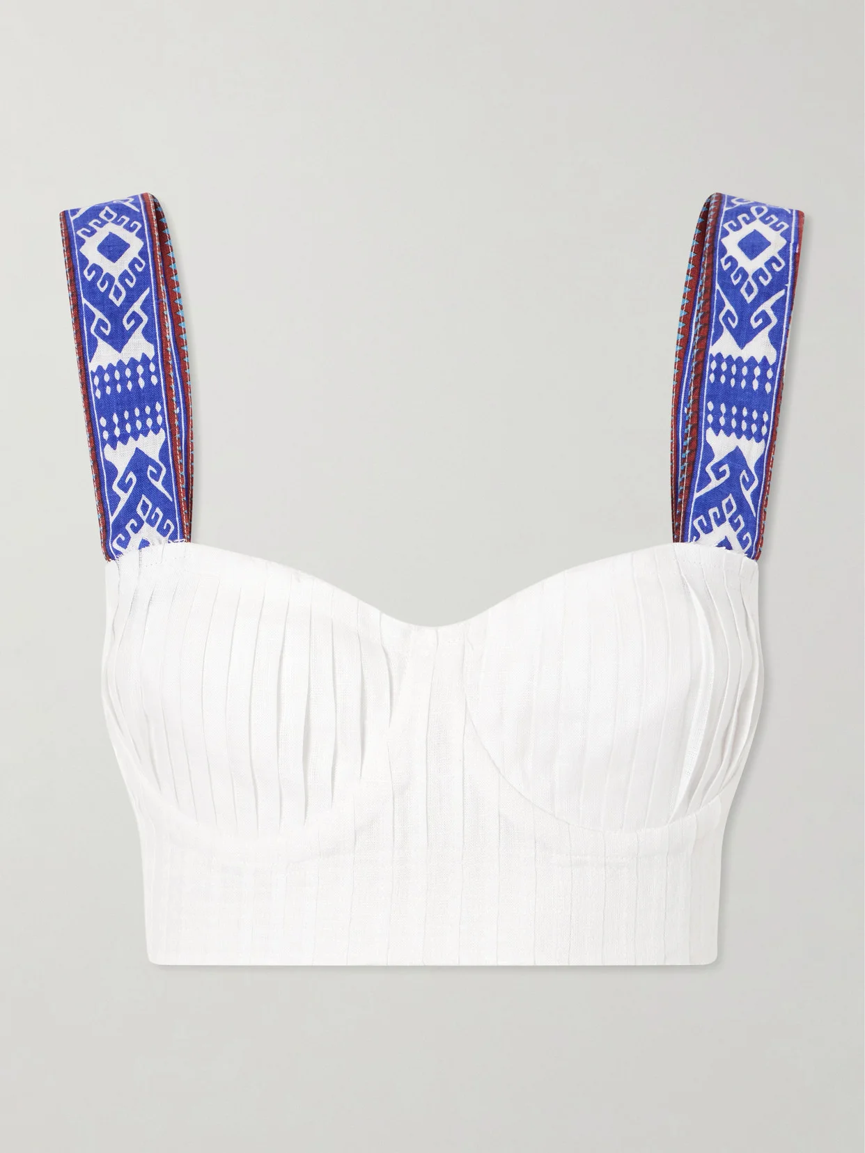 Dalia Pleated Printed Linen Cropped Top - 1