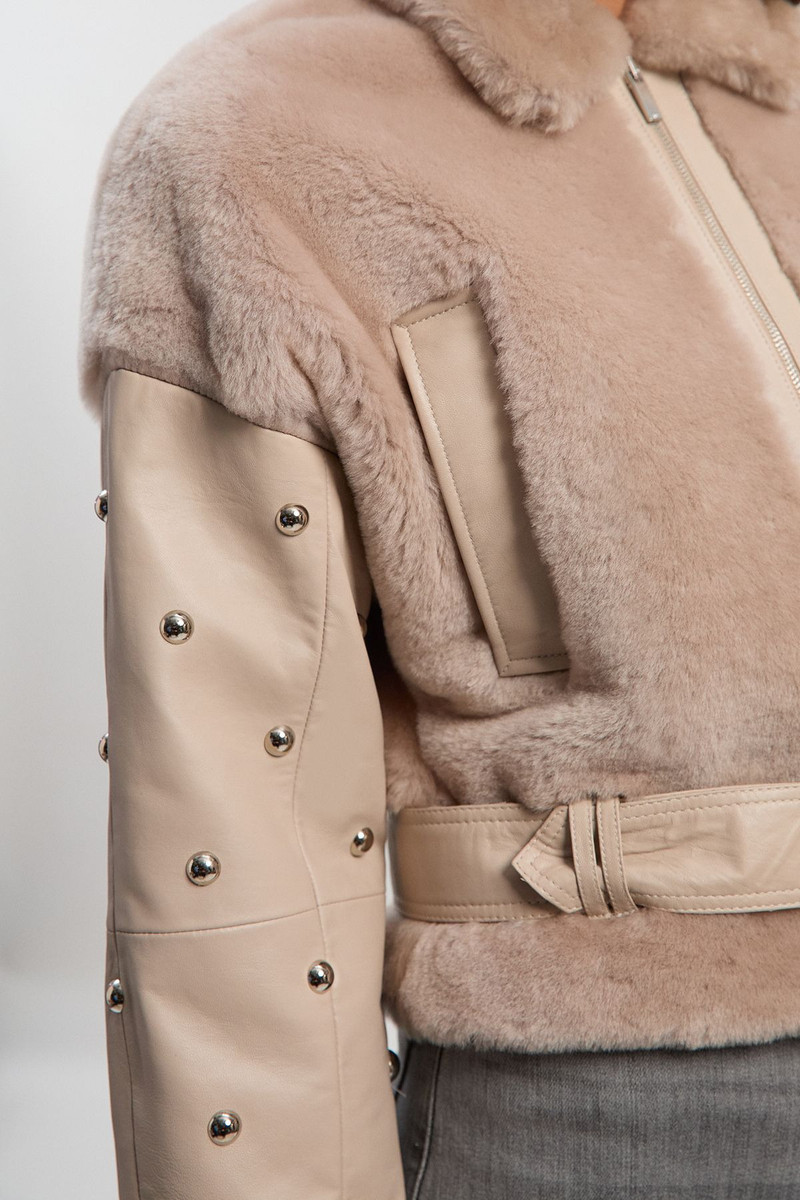 Shearling & Leather Mix Studded Biker Jacket 3