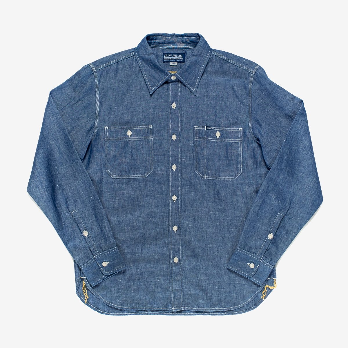 IHSH-222-IND 5oz Selvedge Cotton Linen Chambray Work Shirt - Indigo - 1