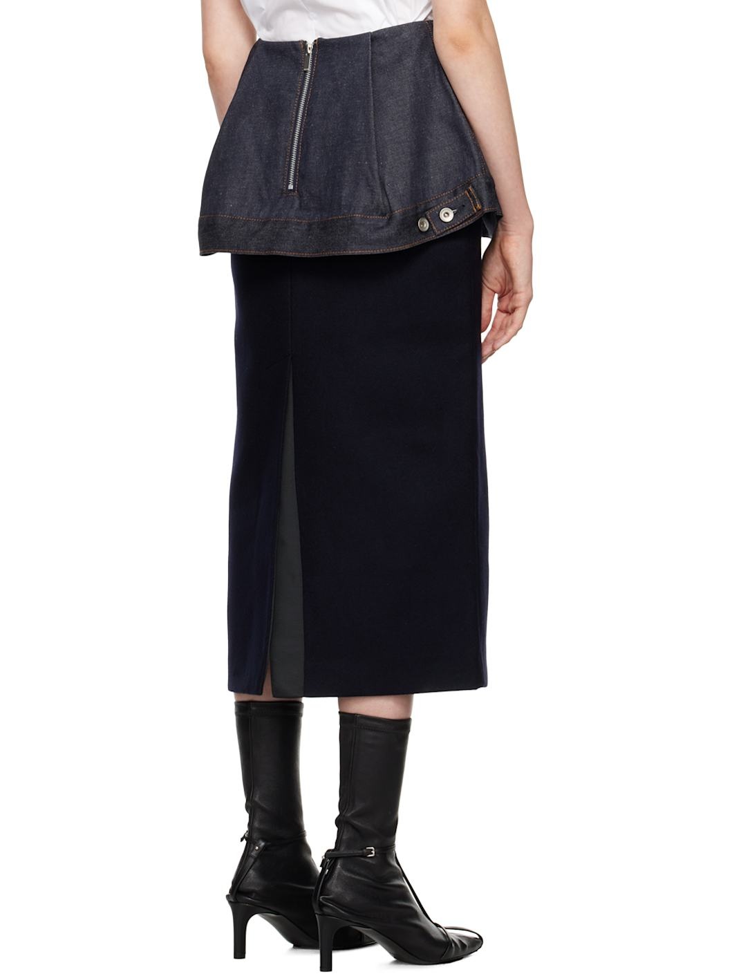 Navy Paneled Midi Skirt - 3