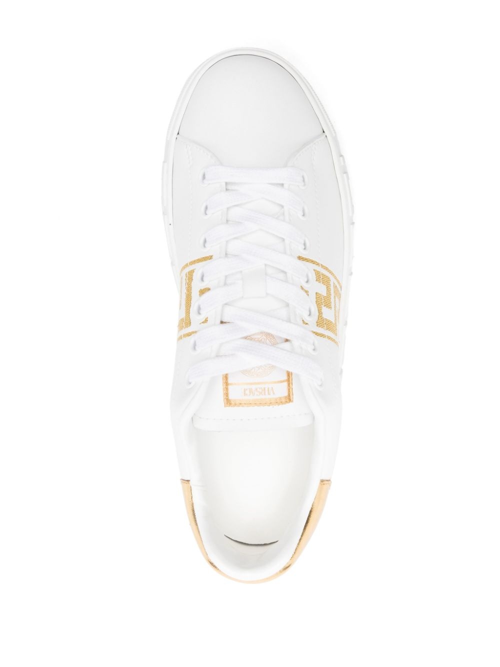 Greca-embroidered leather sneakers - 4