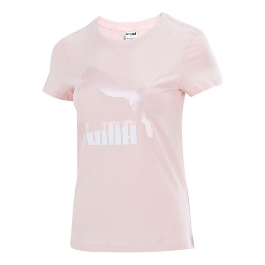 (WMNS) PUMA Classics Logo Printing Round Neck Sports Short Sleeve Pink Red 532282-36 - 1