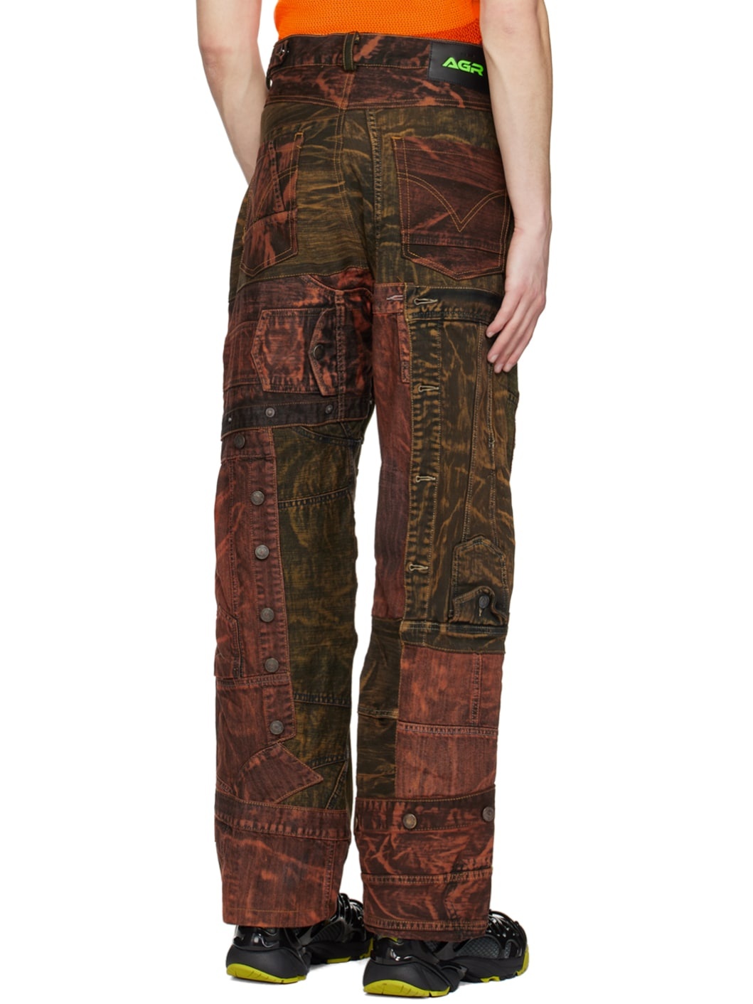 Orange & Green Paneled Jeans - 3