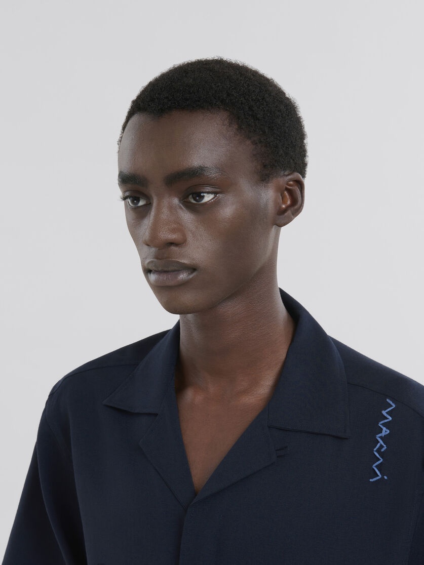 BLUE TROPICAL WOOL BOWLING SHIRT WITH MARNI SYMBOL - 4