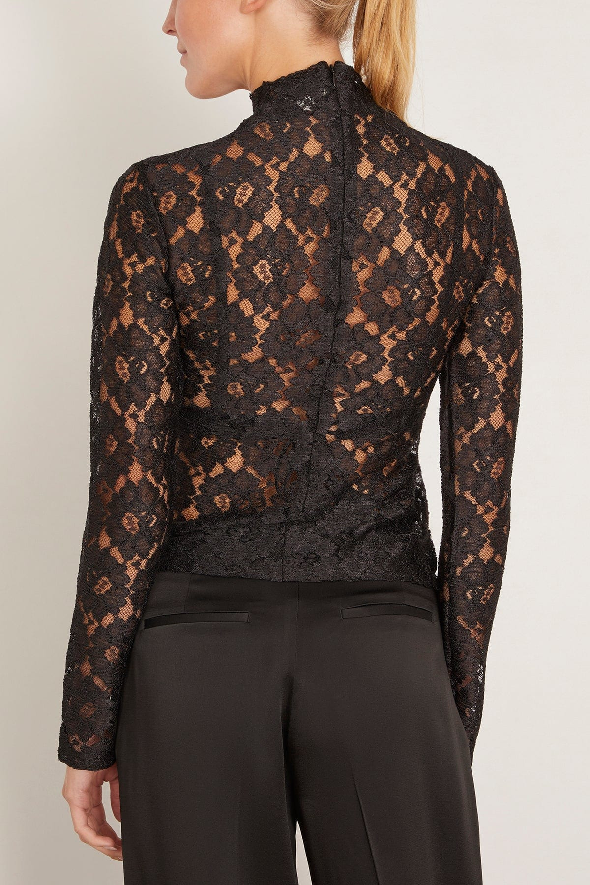 Lace Turtleneck Top in Black - 4