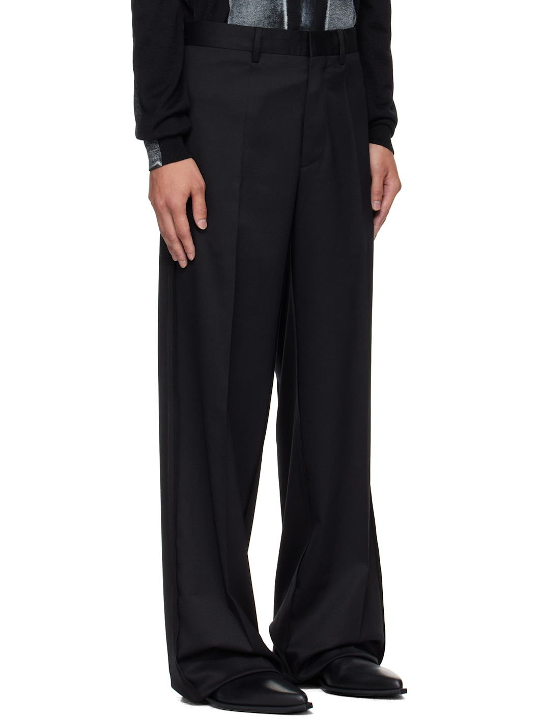 Black Wool Tailored Trousers - 2